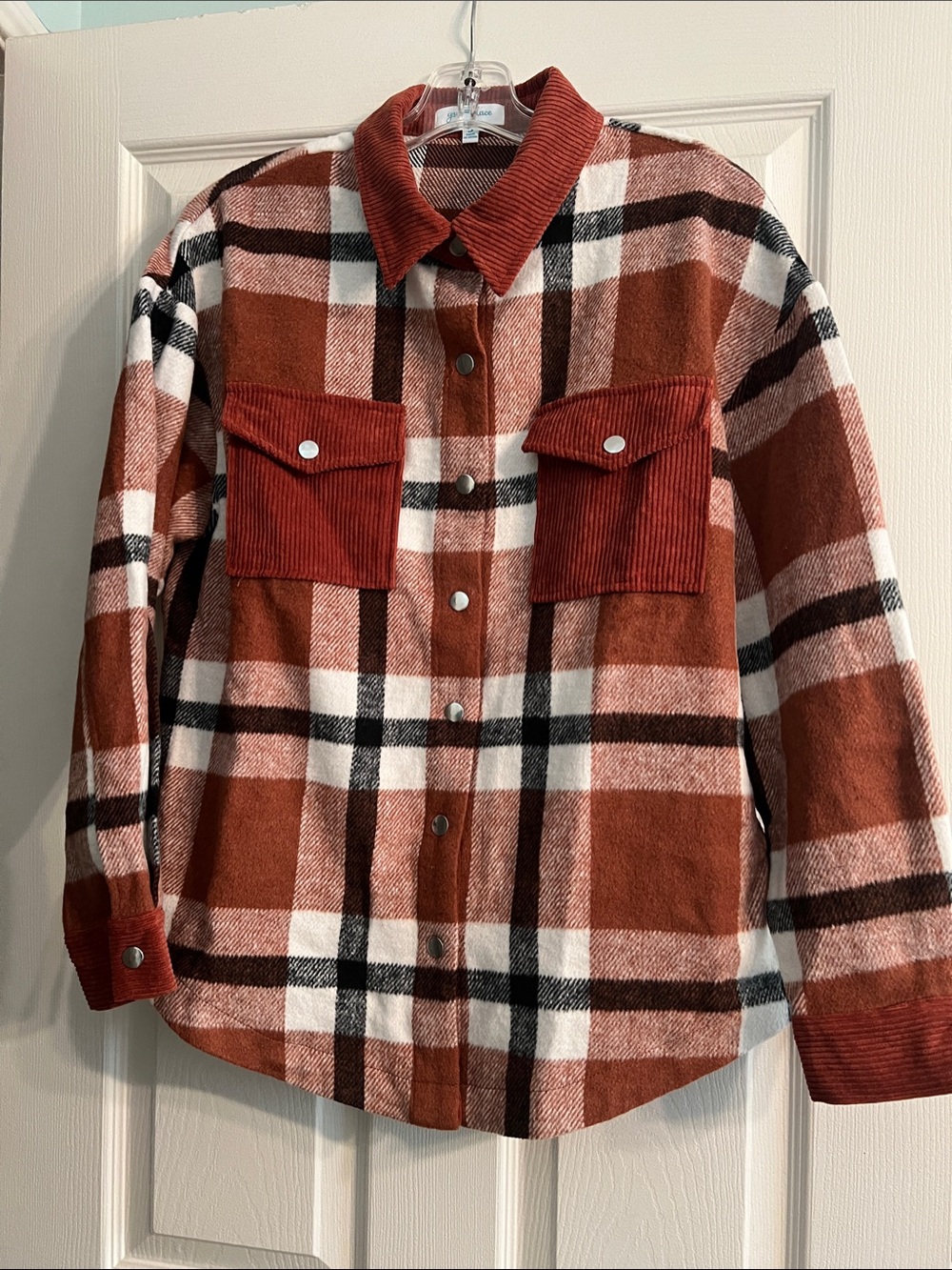 Grace & Lace Rust and Cream Plaid Knit Top